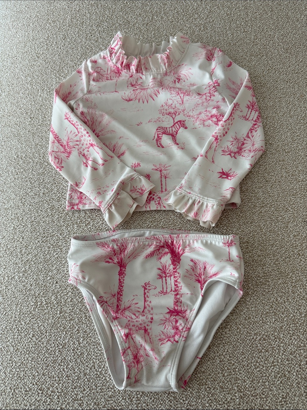 Janie and Jack Pink Toile Long-Sleeve Rashguard Two-Piece Swim Set